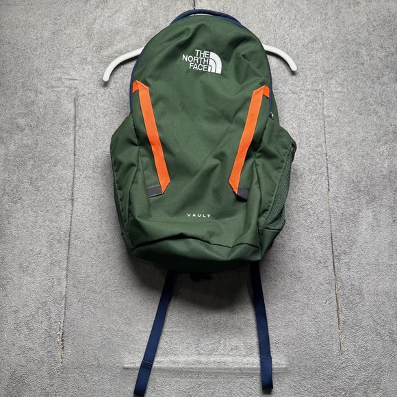 The North Face Vault Backpack Olive Green Orange Trim 27L Laptop Book Bag - Picture 1 of 11